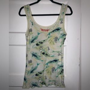 Free people Y2K green and yellow koi fish fitted‎ tank top size medium